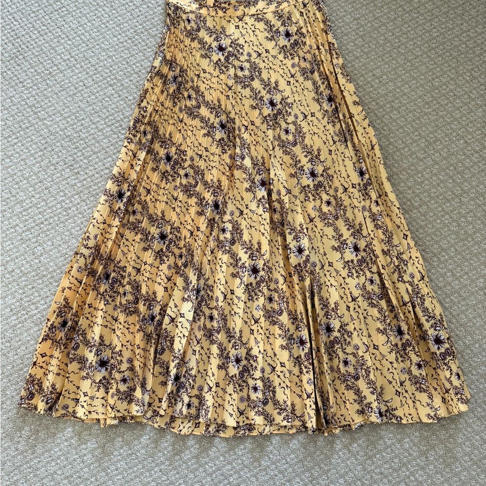 Sandro Yellow Maxi Pleated A-Line Skirt